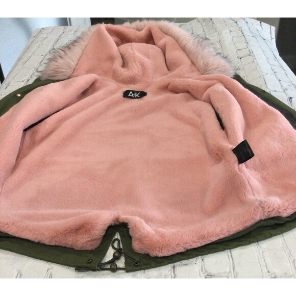 A+K Jacket Parka Women’s Size L Green Pink Removable Faux Fur Lining & Hood - Picture 7 of 12